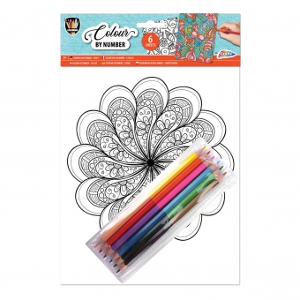  Kleuren op nummer Grafix: 6 A4 vellen met potloden: mandala